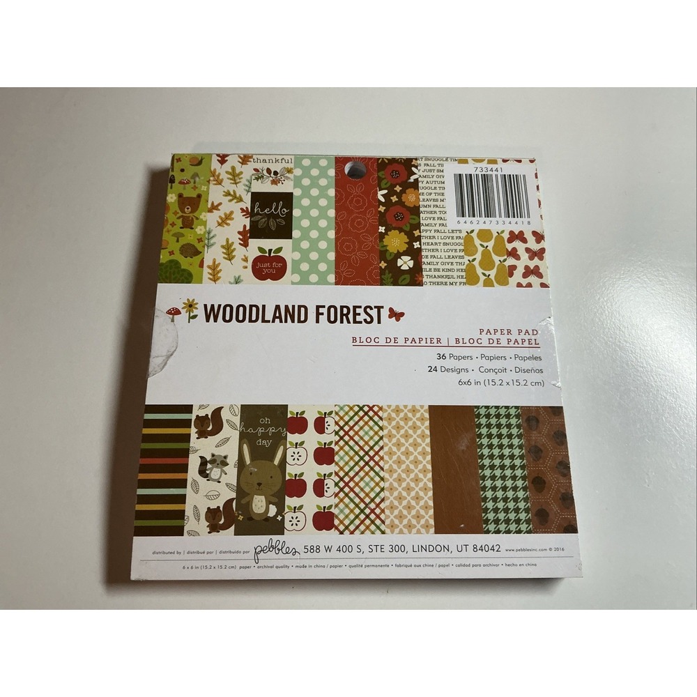 Pebbles WOODLAND FOREST 6x6 Scrapbook Cards Paper Pad 36 Papers 24 Designs FALL